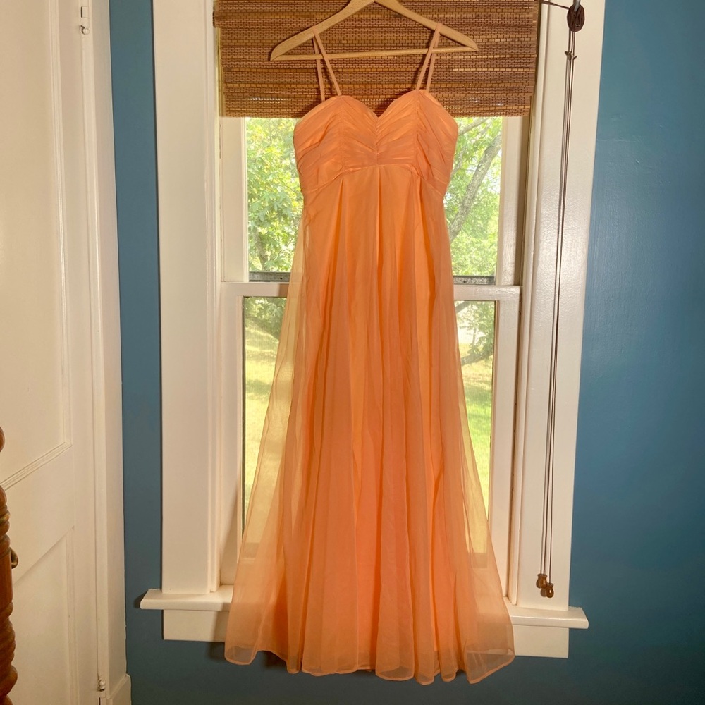 1970s Vintage peach chiffon maxi gown